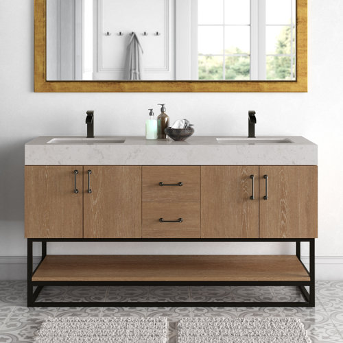 Wade Logan® Babajide 60'' Wall-Mounted Double Bathroom Vanity Set ...